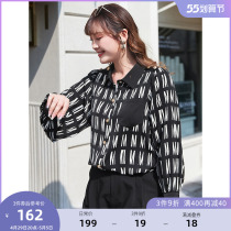 MSShe big code womens dress 2022 new spring dress fat sister tying letters printed satin snow-spinning shirt blouses