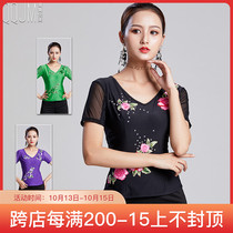 2021 new modern dance uniform national standard dance ballroom dance dance practice performance suit Ice Silk stretch dance dress V collar top