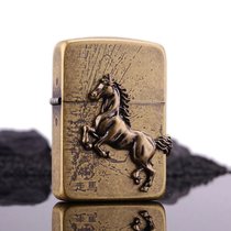 1941 Reengraving Zippo Lighter Pure Copper Walking Horse Brass