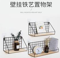 Hanging on the wall basket iron mesh storage basket Bedside table Bedside dormitory storage frame Black Nordic Wrought iron