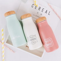 Vertical sheep wood grain milk bottle big belly cup cute handy vacuum stainless steel creative literature and art insulation cold water cup