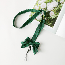 Dark green ruffled bow long lanyard mobile phone universal hanging rope sling Korean version of broadband not neck women
