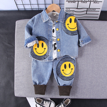 1 1-3 year old male baby spring autumn suit foreign gas trendy boy spring dress handsome gas denim net red child clothing childrens jacket