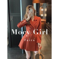 sandro asw red New Years suit dress girl 2022 new Han style high waist dress