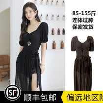 Big Code Swimsuit Woman Slightly Fat Mm Sexy Lace With Slim New Conjoined Gathering Big Chest Spa Swimsuit Over Knee