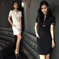 Hong Kong 2021 new summer dress womens long slim casual POLO lapel collar slim size sports dress