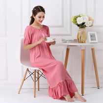 Ms. Xia short-sleeved cotton silk Korean version of elastic collar shoulder shoulder long loose can be worn outside student Princess nightgown