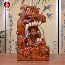 Zen residence flower pear wood carving Jiang Taigong fishing ornaments mahogany carving crafts home accessories collection gift