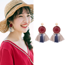 Dream horse seaside holiday accessories Bohemian tassel earrings Pop national style round earrings Wild red