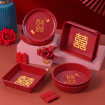 Creative Red Wedding Nut Tray Wedding Candy Tray Home Living Room Tea Table Delight Pan Dried Fruit Pan Festive Snack Box