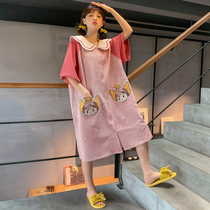 Nightdress women Summer cotton short sleeve thin cute cartoon long pajamas summer large size home clothes can be worn outside