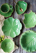 Exported to the United States Southeast Asian style green ceramic dinner plate banana leaf green leaf shape bowl creative plate tray