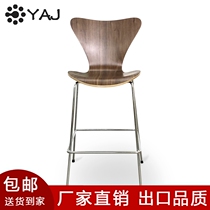 Minimalist fashion Series 7 Chair7 tie bar chair steel footed bar chair brief solid wood bending plate high footstool