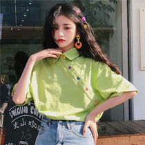 2022 Spring Summer New Port Wind Polo collar short sleeve T-shirt Female Korean version loose half sleeves Clothes Ins Chaos