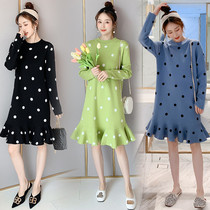 Autumn and winter fashion breast-feeding sweater core-spun dress loose long Belly Belly out feeding dress hot mother