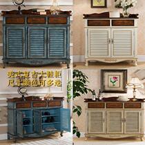 American solid wood retro shoe cabinet Foyer entrance cabinet European locker room cabinet Mediterranean shoe cabinet side cabinet