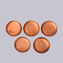 Shen carving bronze art hand-carved pure copper tea cup pad red copper cup holder antique kung fu tea set accessories Japanese tea cup holder