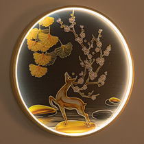 New Chinese Zen mural lamp Entrance round Chinese style wall lamp Landscape creative decorative lamp Tea table relief painting lamp