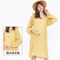 Maternity Dress 2021 Summer Fashion Sweet Age Polka Dot Medium-length dress Summer Tide Mom High Waist Size Round Neck