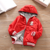 Girl coat spring and autumn cardigan windshield coat red childrens middle-aged childrens hooded casual wear baby windbreaker