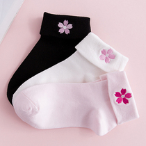 Japanese soft girl cute cherry blossom embroidered pure cotton swellion short socks pile up socks JK uniform socks sweet girl wearable