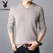  Playboy mens cardigan autumn and winter thickened trend V-neck sweater 100 pure wool bottoming sweater