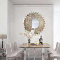 American art entrance decorative mirror Sofa background wall hanging mirror Restaurant corridor wall hanging mirror Round wood carving mirror customization