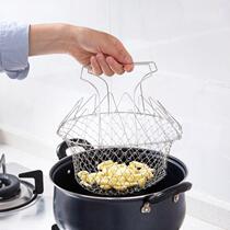 Frying kitchen drain basket Stainless steel colander filter Fried chicken Portable foldable retractable insulated fries 