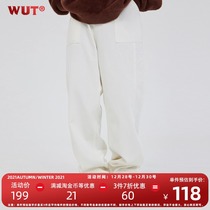 (WUT official store) winter series original design washed retro straight white hip hop jeans