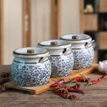 Japanese underglaze ceramic tableware kitchen hand-painted seasoning jar seasoning bottle sugar jar chili jar with lid salt jar