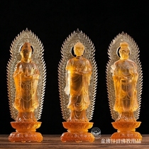 Ancient Law glazed station West Three Saints amber color with backlight swing piece Amitabha Bodhisattva bodhisattva to Bodhisattva