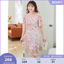 MSShe big code womens clothing 2022 new summer clothing bronzed gold cut flowers nail beads square collar disc buckle snow spinning balloon flower dress