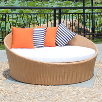 Outdoor lying bed rattan round bed Outdoor courtyard recliner Beach chair human nest photo props Rattan chair bed Balcony bed