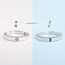 S925 silver sun moon ring female male fashion personality Japanese light luxury long-distance love love love couple pair open ring