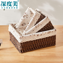 Containing basket Woven Storage Box Tabletop Snack debris containing basket small frame Cosmetic Retro Box Cloth Art Box