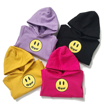 2021 Winter velvet children boys and girls baby smiling face thick sweater pullover hoodie 420g cotton grinding