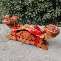 Natural peach wood auspicious Ruyi ornaments base dragon and phoenix Chengxiang peony wood carving opening gift living room office