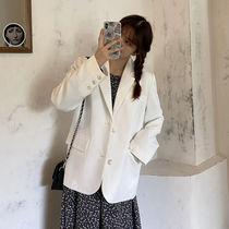 2021 autumn new white suit Hong Kong flavor retro slim slim top jacket fashion design sense small suit female