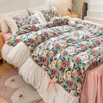 Double Sided Milk Suede Bed Four Pieces Of Coral Suede Quilt Cover Winter Thickened Velvet Princess Wind Bed Pint Women Bed Linen