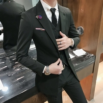 men's suit mid length slim korean style trendy handsome casual slim suit groom wedding suit xz