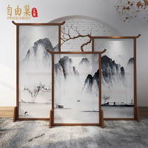 New Chinese style solid wood ink landscape screen decoration living room hotel library exhibition hall mobile partition seat screen