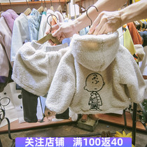 Boy autumn and winter set 2019 new children Korean version of thick girl foreign coat wool sweater fake three-piece tide