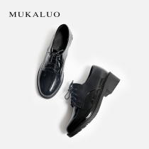  British style small leather shoes womens black 2020 spring and autumn new womens shoes mid-heel work shoes lace-up single shoes womens thick heel