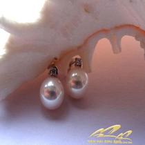 New to Crown Princess 18K Platinum natural seawater pearl ear nail 9-9 5mm positive round flawless intense light