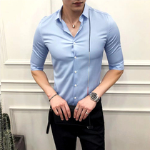Mens business non-ironing slim stretch shirt Korean version of the trend of three-point sleeve silk shirt fashion boutique formal dress jz