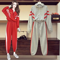  Big woman high-end large size womens clothing early autumn 2020 new slightly fat mm Western style thin sports and leisure two-piece suit