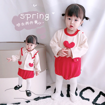 Korean baby spring jumpsuit red baby 100 days full moon ha clothes spring and autumn princess style climbing suit