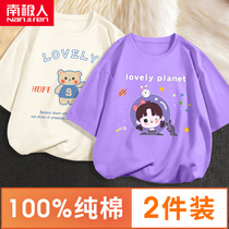 Girls  t-shirt childrens short-sleeved 2021 new summer western style Korean version of the big childrens purple casual cotton half-sleeved thin