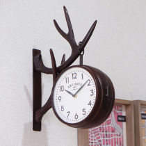 American country double-sided wall clock antique antler wall clock living room aisle restaurant silent wall clock clock wall clock