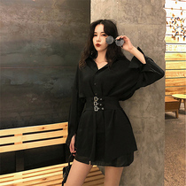 Very immortal French niche foreign style is thin and cold Imperial sister style shirt dress fashionable Hong Kong flavor cold autumn dress